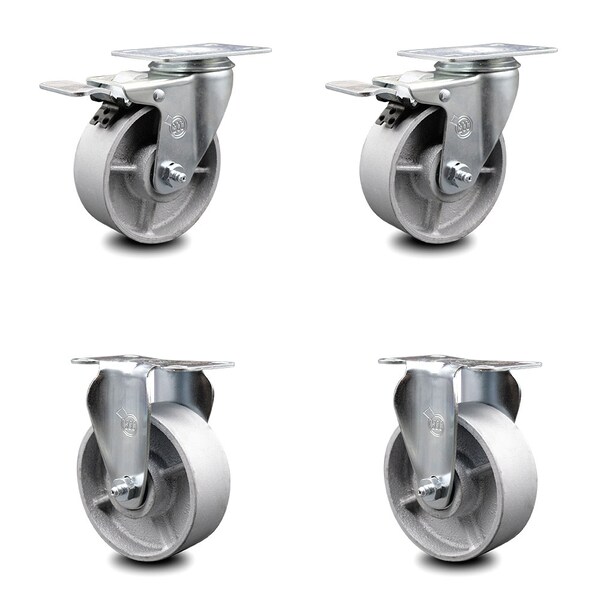 4 Inch Semi Steel Swivel Top Plate Caster Lock Brakes 2 Rigid SCC, 2PK